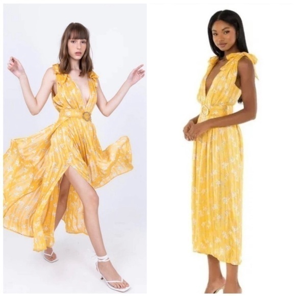Sabina Musayev Kimber Belted Chiffon In Yellow Metallic Floral